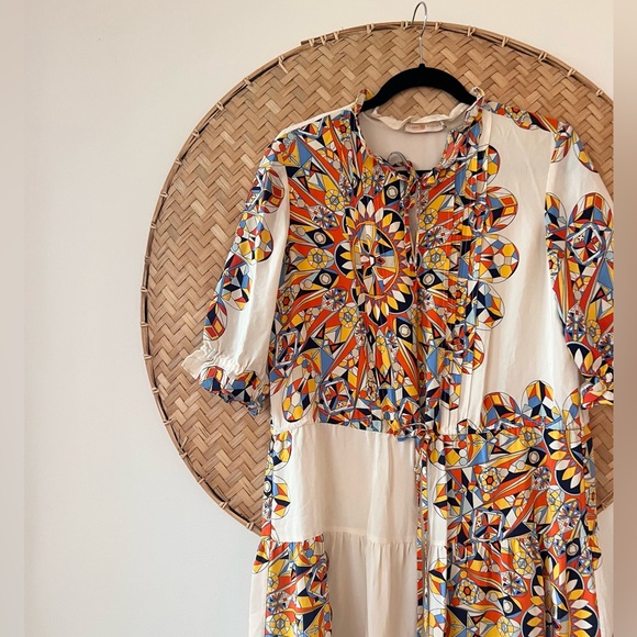 TORY BURCH ARABELLA BOHO BOHEMIAN PEASANT SILK DRESS SWEET TANGERINE EUC FLOWY - Picture 10 of 16